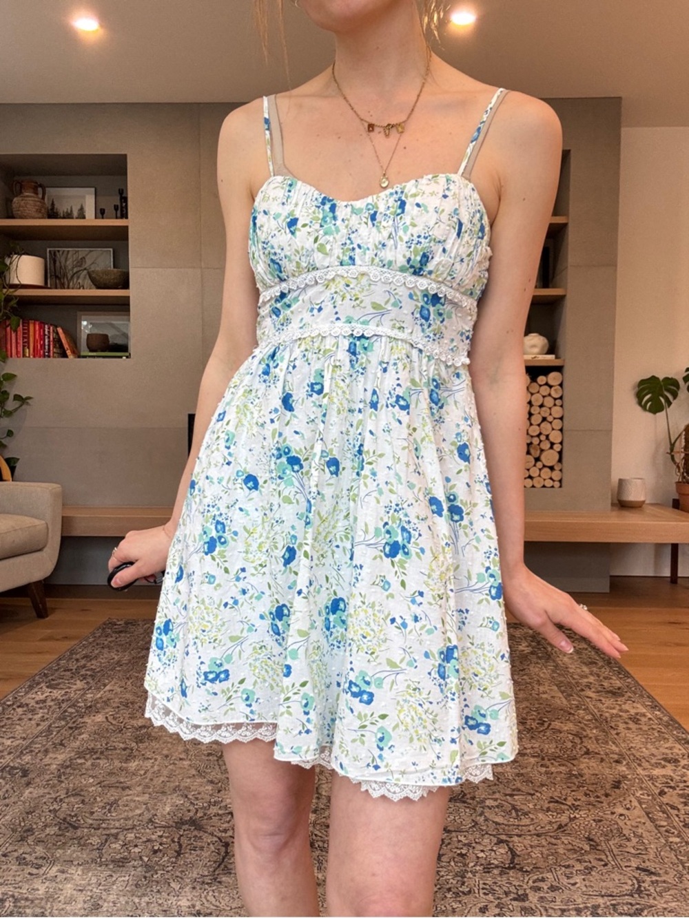 Vintage Cotton Floral Sundress with Blue & Green Print xs - Picture 3 of 14